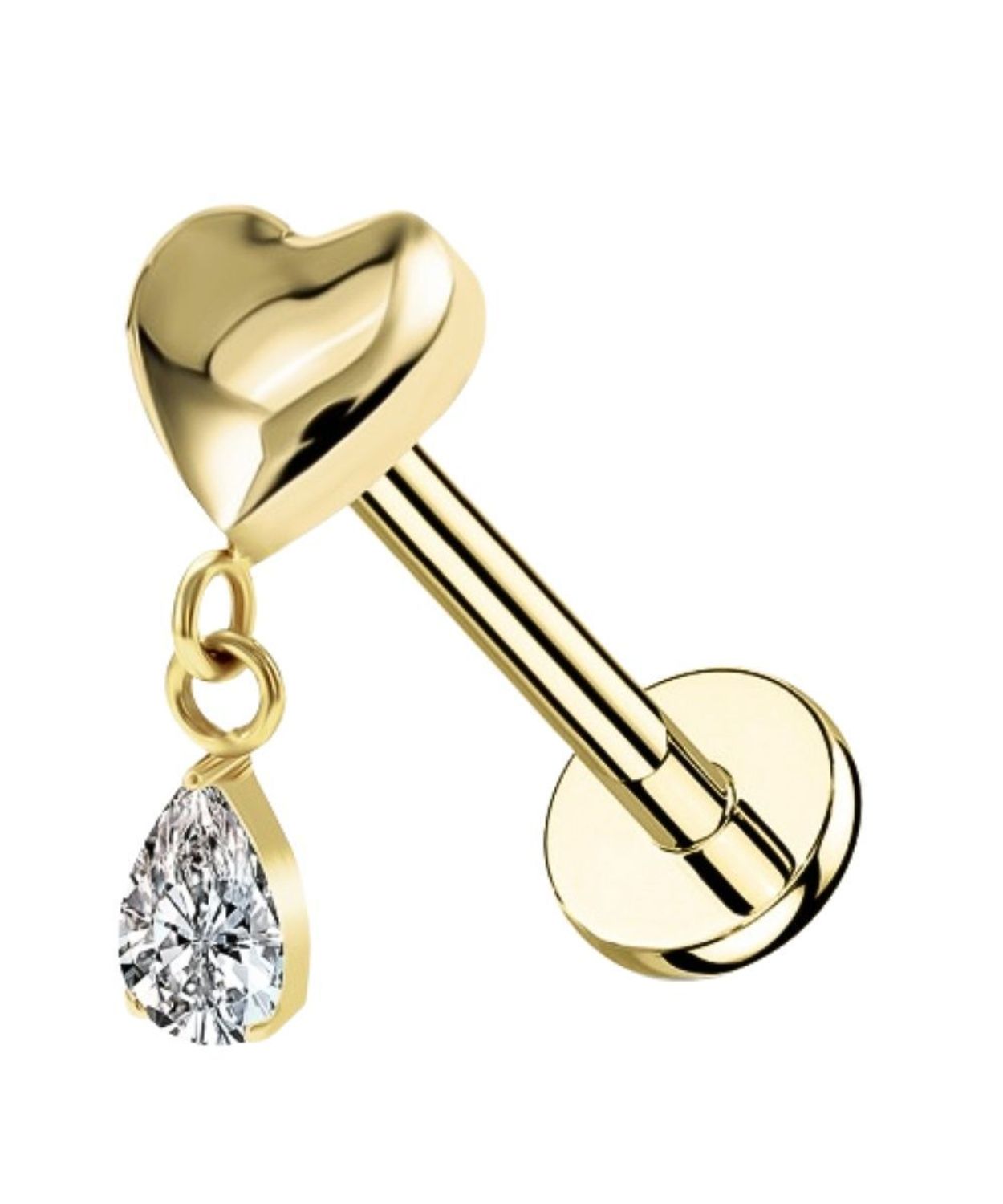 Złoty Labret Serce z Wiszącą Kryształową Kroplą – Tytan G23.jpg